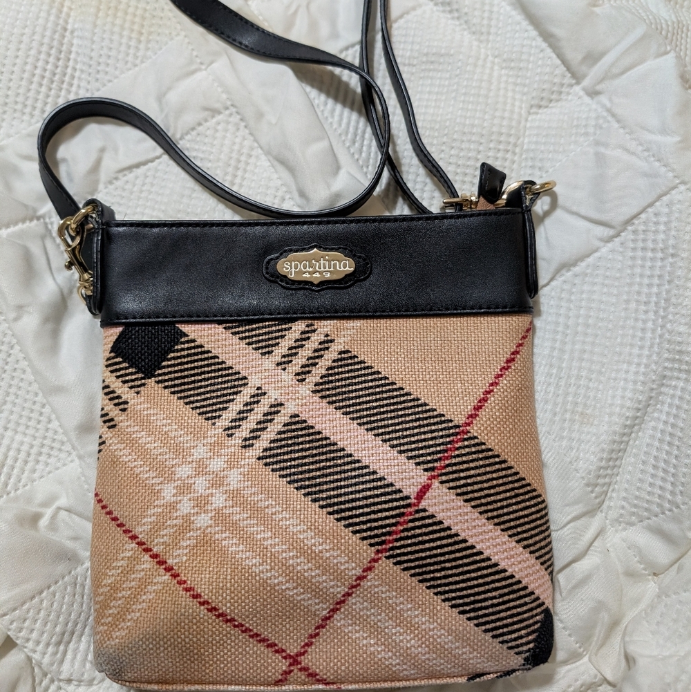 Spartina 449 Crossbody Bag in Black, Tan, and Red Plaid Crossbody Shoulder Bag